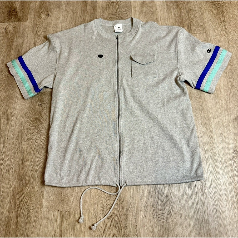 Champion Premium Weave‎ T-Shirt Mens XL Gray Athletic Zip-Front Short Sleeve